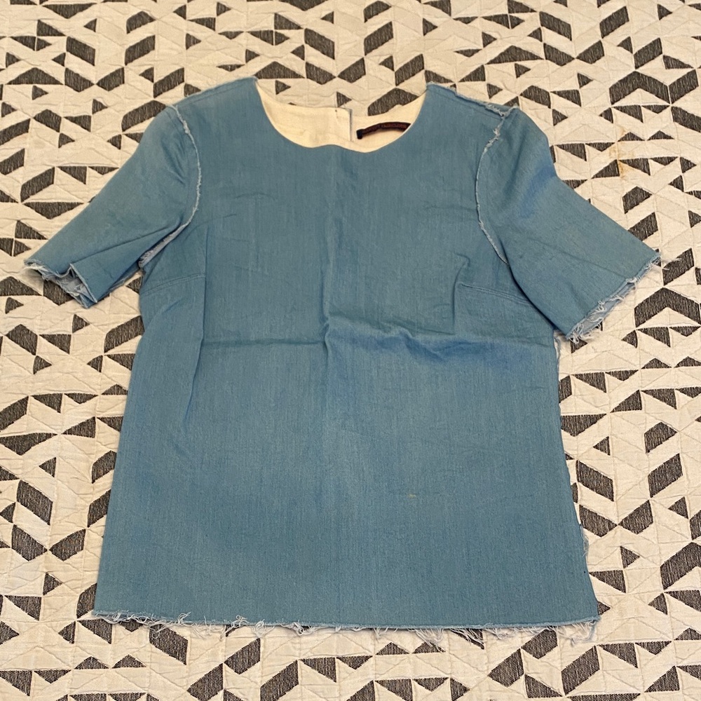 Harvey Faircloth Blue Short Denim Sleeve Top
